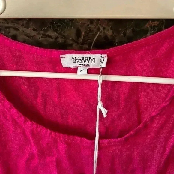 NEW Allegra Masetti size medium fuscia ruffle pink pure linen dress - Picture 3 of 8